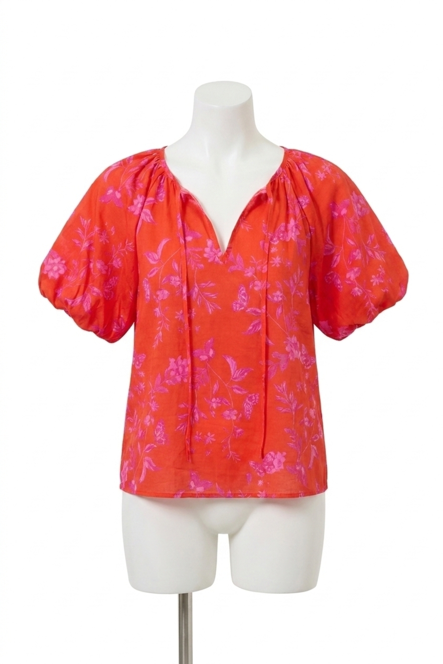 NEW SUGARLIPS fia floral overseas balloon sleeve top in red/ pink